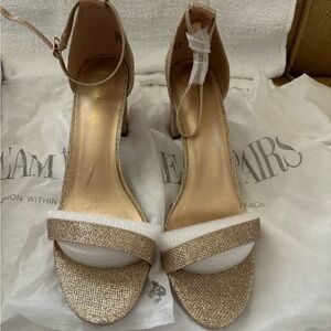 New! DREAM PAIRS Women's Chunk Gold Glitter Low Heel Pump Sandals, Sz. 12